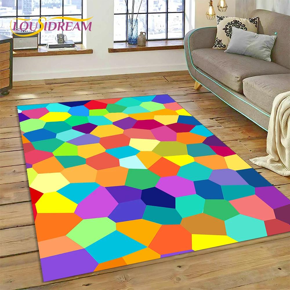 Rainbow Colour Illusion Cartoon Carpet Rug for Bedroom Living Room Home Sofa Decoration,Children Game Large Decor Floor Mat Gift