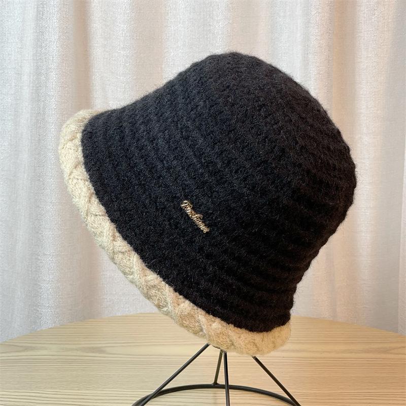 

Autumn and Winter Wool Basin Hat Women s Fashion Warm Knitted Bucket Hat Bucket Hat one size чорний