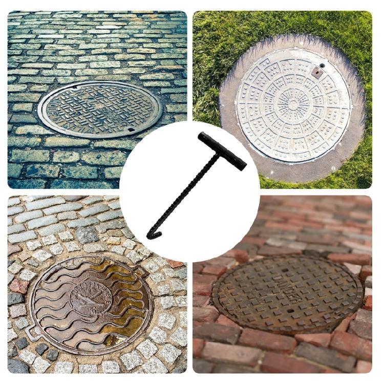 Multipurpose 10mm Utility Hook for Manhole Cover Lifting, Manhole Hook for Roadside Repairs Tool Heavy Duty Handle