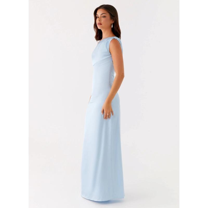 Damen Sommerkleid 2025 Neu Einfarbig Asymmetrisch Schulterfrei Rüschen Lang