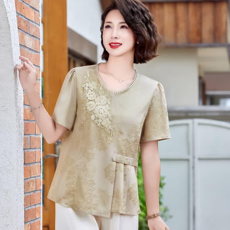 New Chinese Style Summer T-shirt Set for Middle-aged Women