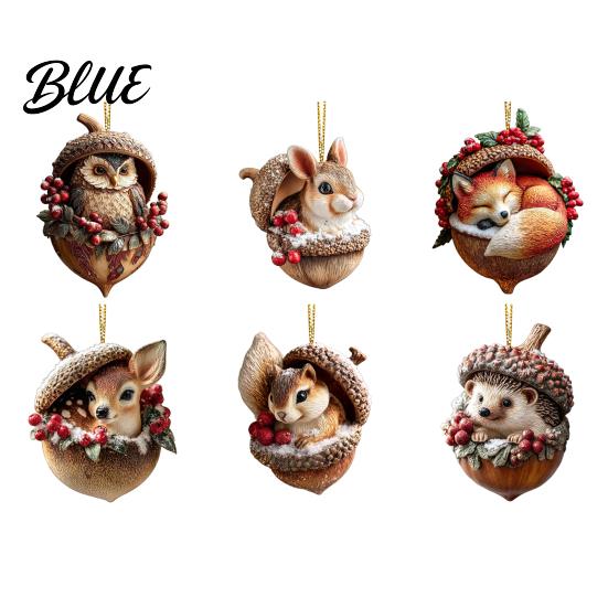 Festive Tree Ornament Forest Animal Acorn Hanging Ornament 2D Acrylic Flat Printed Decor for Christmas Woodland Creature Pendant Holiday