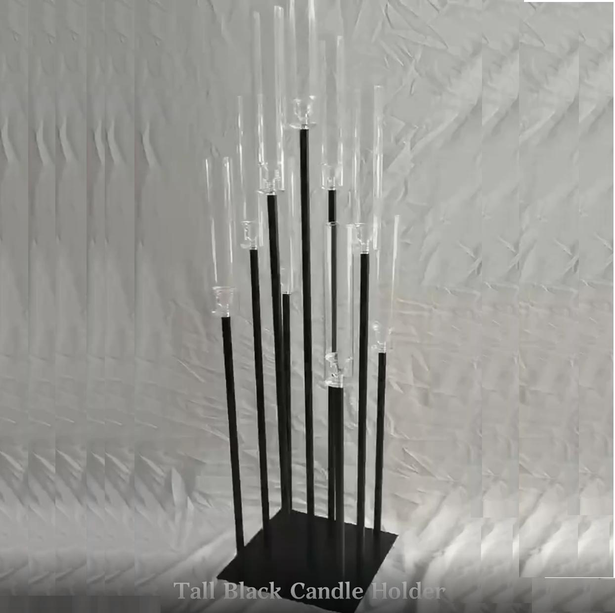 Black Metal Candle Holder 9 Head Candelabra Wedding Decoration Table Centerpieces Candlestick Holder for Party Wedding Decor (Black,108cm)