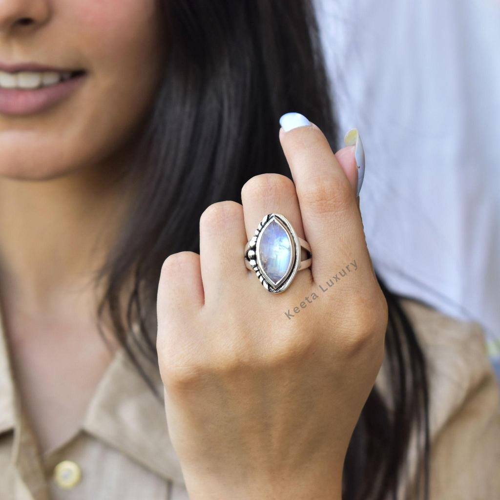 Natural Rainbow moonstone ring , Moonstone statement ring , Handmade sterling silver ring , one of a kind moonstone jewelry , Gift for her