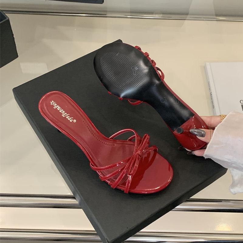 Fashion Women Thin Heels Sandals Slides Shoes Butterfly-Knot Footwear Fashion Round Toe Ladies High Heels Shoes Female Sandals Pumps