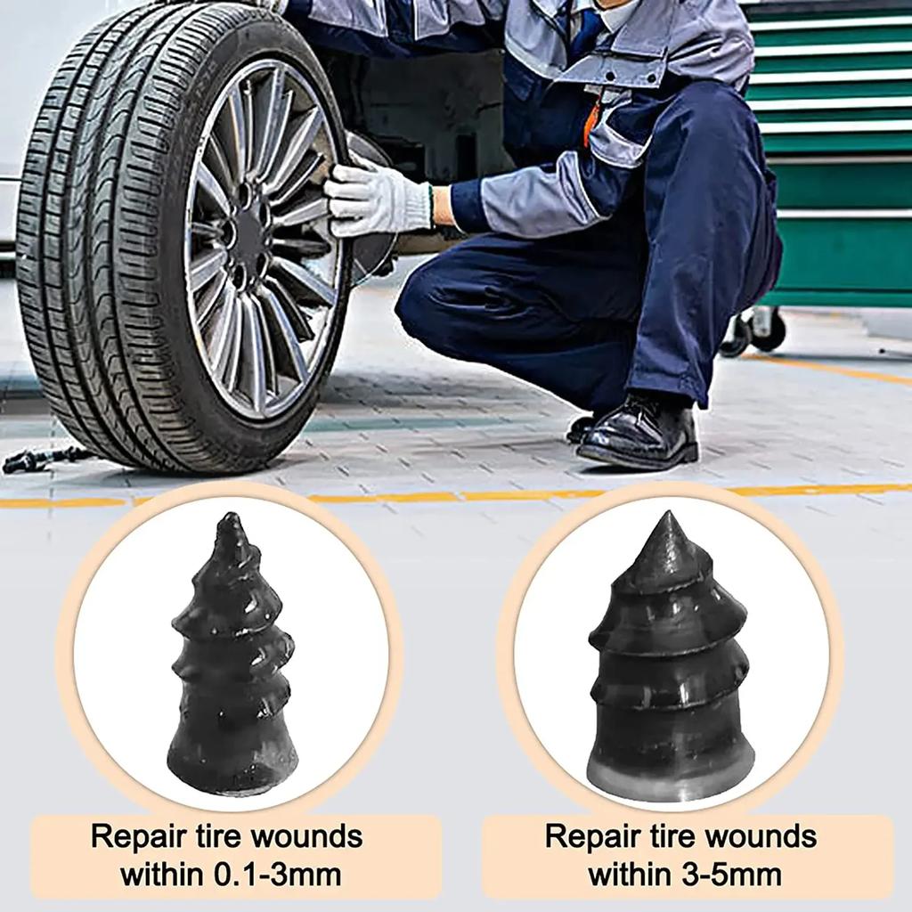 Emergency Tire Repair Kit - Easy To Use Synthetic Rubber Plugs with Tool Puncture Sealant for Cars Motorcycles, Bicycles, Trucks
