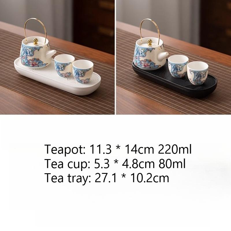 Enamel Cloisonn É Silver Tea Set High End Household Set of 1 Pot and 2 Cups Small Ceramic Kung Fu Teapot Tea Cup for Two People