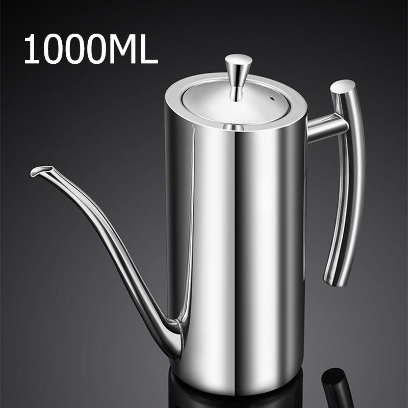 Stainless Steel Oil Pot Kitchen Oil Tank Pot Sauce Vinegar No Drip Dust-Proof Oil Storage Container Tank Storage Kitchen Tools