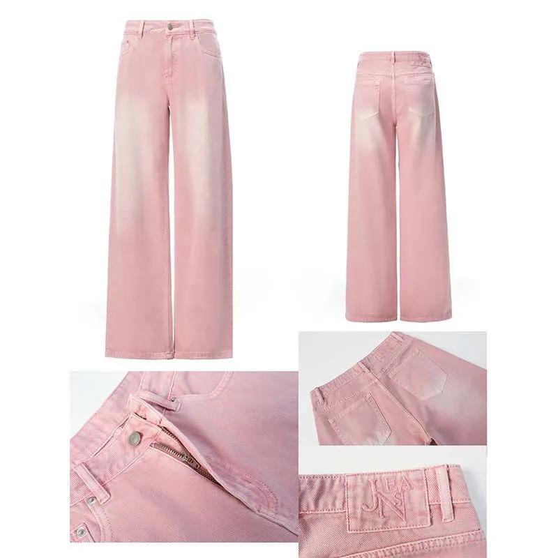 Womens Pink High Waist Wide Leg Denim Pants