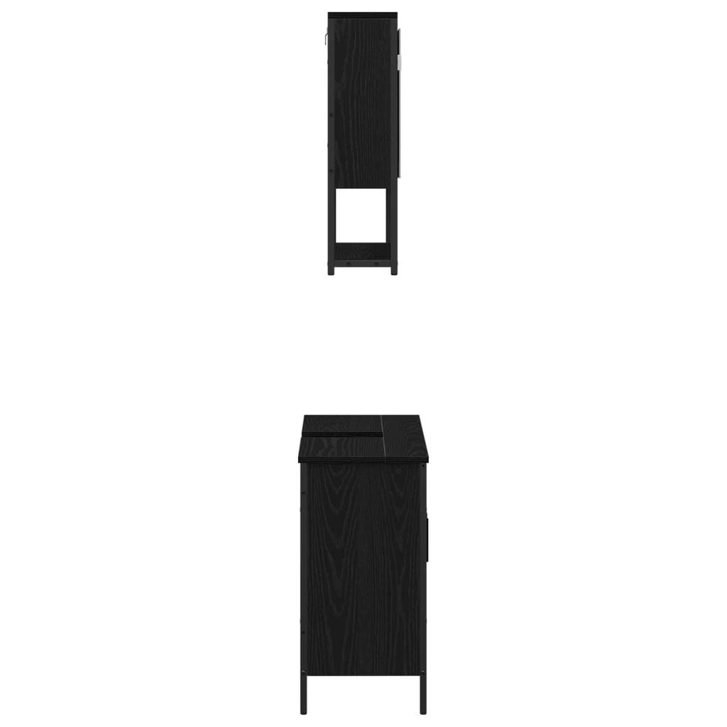Bathroom Furniture Set with Shelf 2 Pcs Black Particleboard