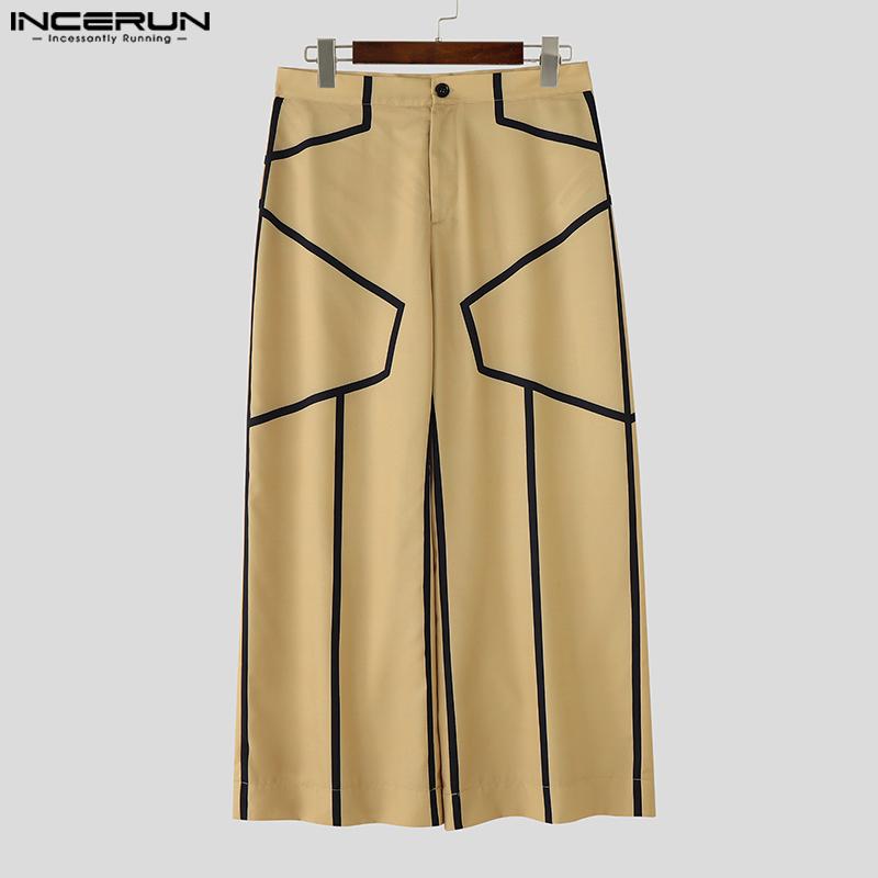 INCERUN Men Zip-up Waist Trousers Casual Line Stitching Thin Long Pants