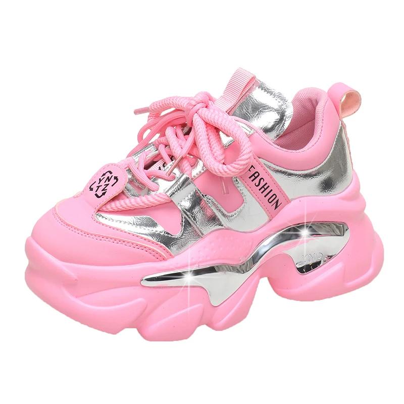 Fashion Top Quality Women Genuine Leather Sneakers Autumn Lace Up 6CM Platform Shoes Thick Sole Sport Walking Chunky Shoes Woman Spring