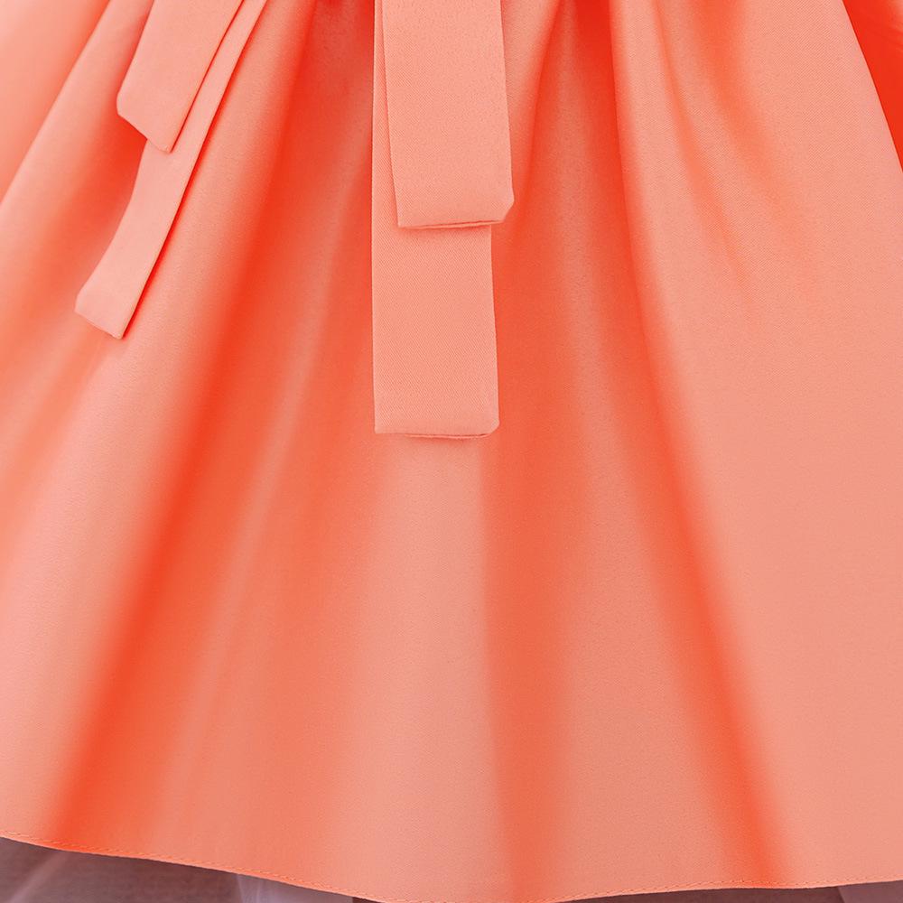 2025 Dívčí kojenecké princeznovské šaty k prvním narozeninám - Saténové s nabíranými rukávy a pruhovaným designem s mašlí