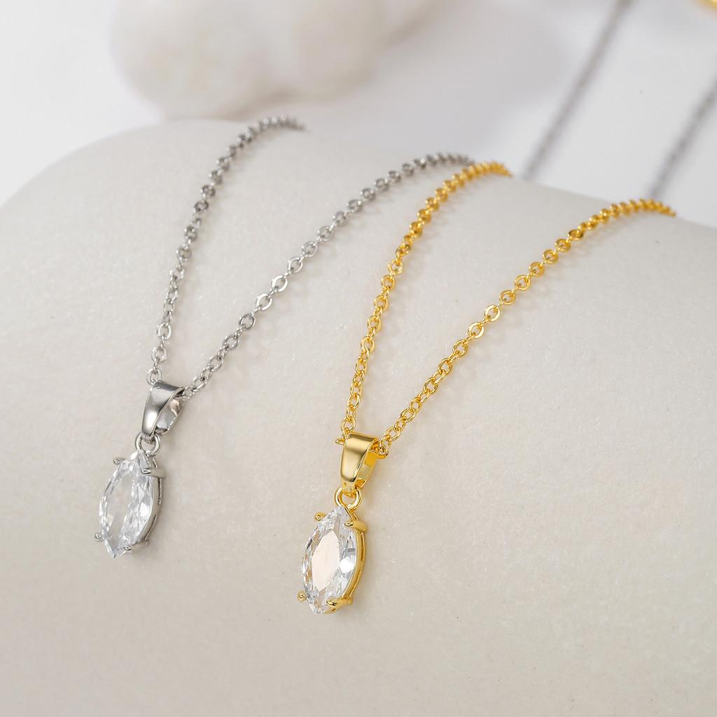 Copper Gold Plated Zircon Pendant Necklace With Water Drop Design For Women