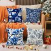 Elegant Blue Floral Pattern Pillow Case Printing Pillowcase Living Room Sofa Cushion Cover Bedroom Room Decor