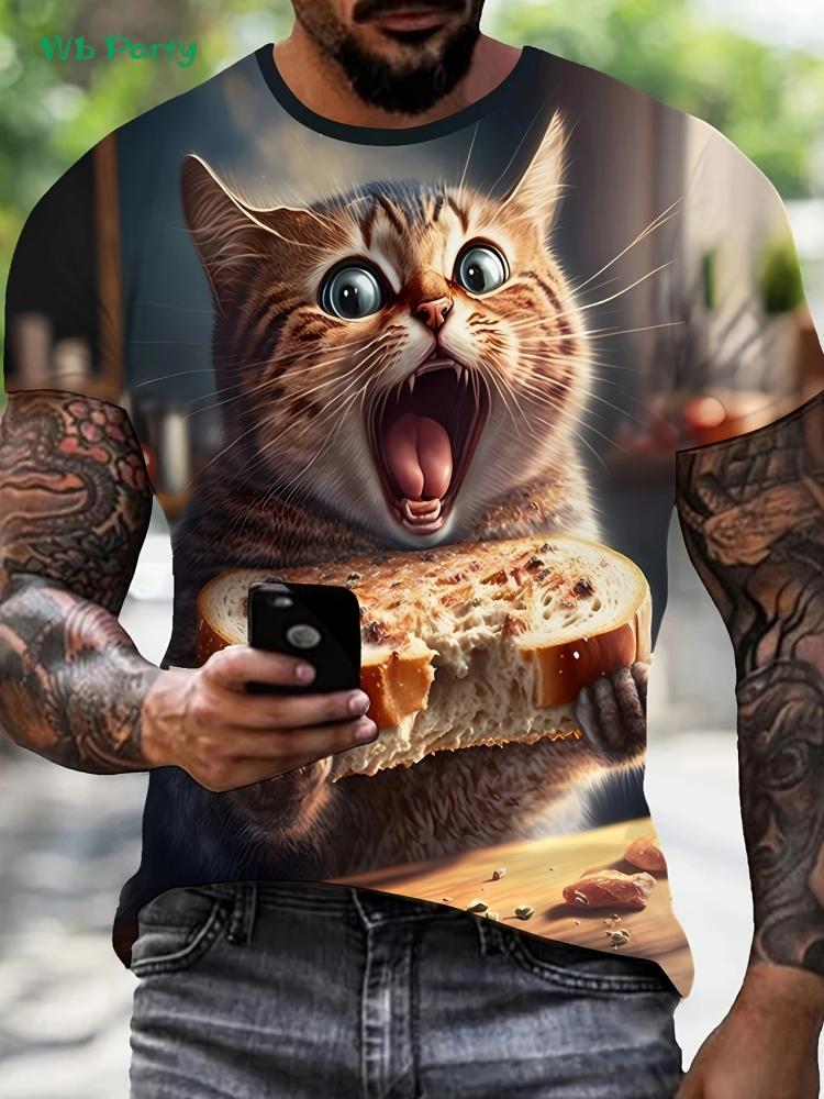 Uus 3D kassipildiga T-särk Suvine välitingimustes meeste lühikeste varrukatega T-särk Mood ümara kaelusega meeste topid Vabaaja ülemõõdulised meeste riided