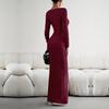 Rochie Tricotată Toamnă Femei Culoare Solidă Croială Slim Fit Mânecă Lungă Gât Pătrat