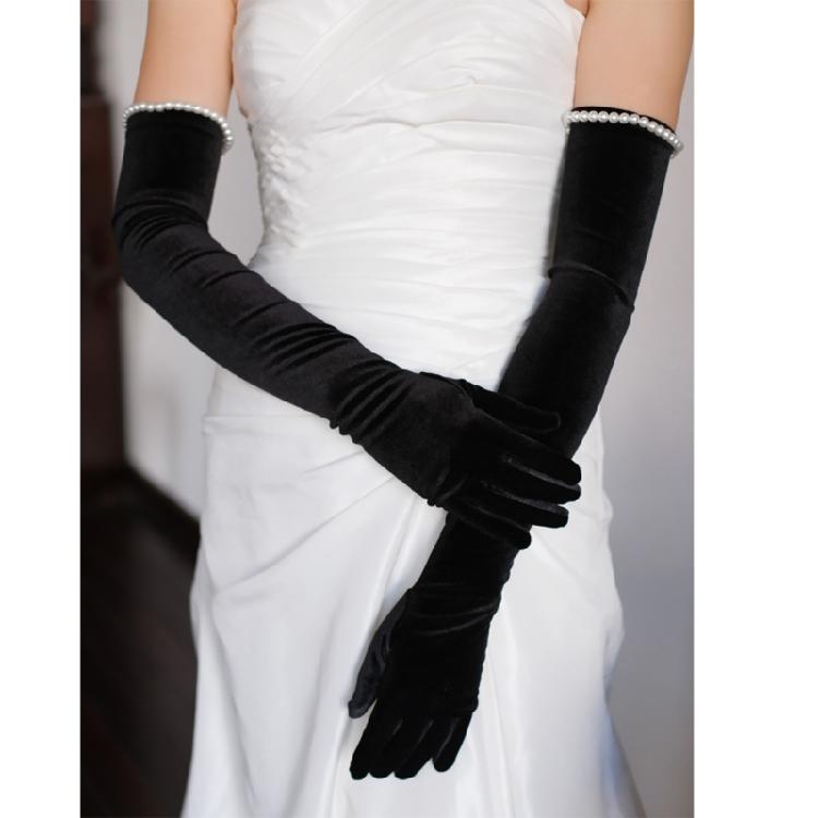 Elegant Black Velvet Bridal Gloves Long Length Soft Arm Gloves for Wedding Operas Theme Costume Event Gathering Wear