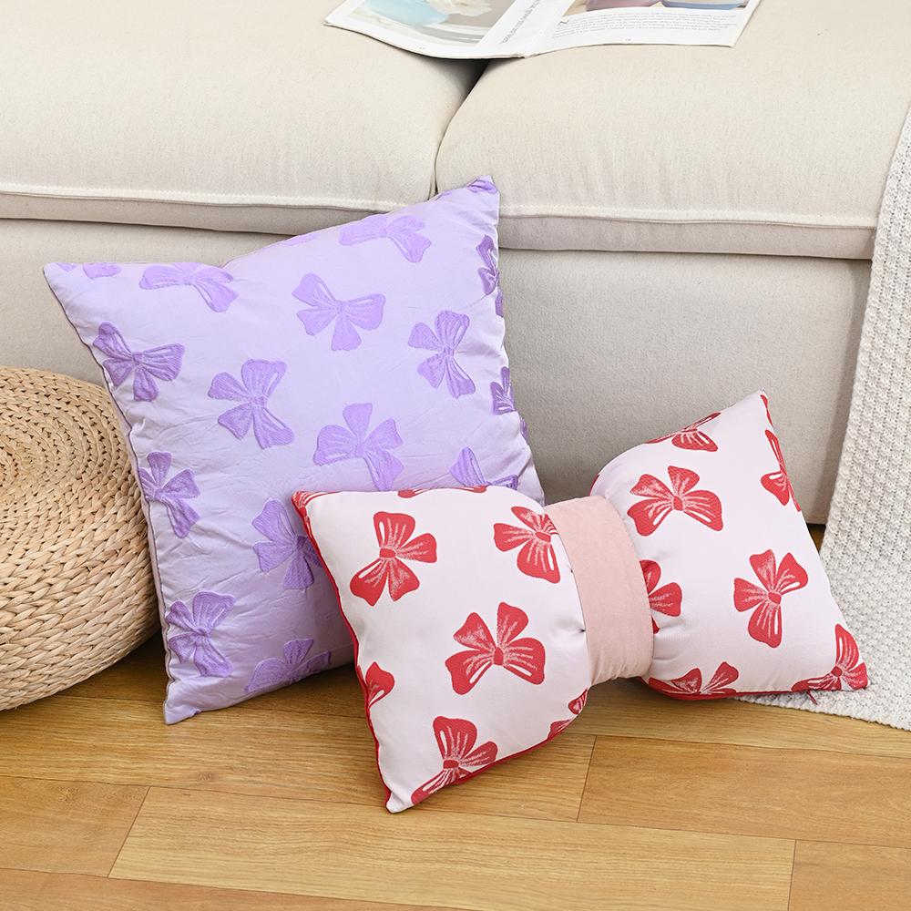 BUYNOW Jacquard Bow Pillowcase Without Pillow Core Korean Cute Girl Pink Bow Living Room Sofa Cushion Cover Home Bedroom Decor
