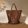 Large-capacity Genuine Leather Women's Bag, Single-shoulder Underarm Hand-held Bucket Bag