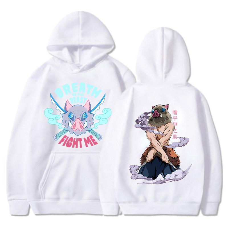Inosuke Hashibira Inosuke Trykket Hettegenser Høstfleece Dame Herre Harajuku Anime Hettegenser Fleece Løse Casual Hettegensere