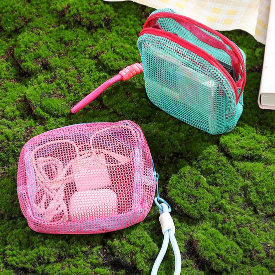 Cosmetic Storage Bag Breathable Mesh Design Compact Organizer with Lanyard Portable Bag for Toiletries Makeup