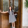 Black & White Plaid Flutter Sleeve Summer Dress with Lace Patchwork - Women's A-line Slimming Skirt