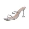 Summer New Rhinestone One-word Sandals Women's Fashion High Heels Stiletto Transparent Silver Sandals