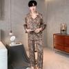 Ice silk pajamas men's spring and autumn long-sleeved high-end silk satin spring and autumn men's four-season thin loungewear