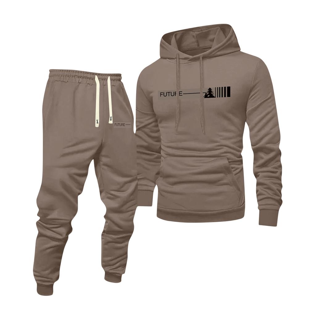 Herren Bedrucktes Kapuzensweatshirt und Sweatpants Lässiger Sportanzug