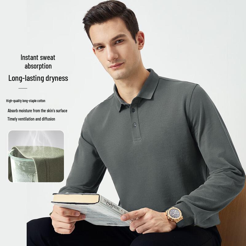 Men's 100% Cotton Long-Sleeve Polo Shirt