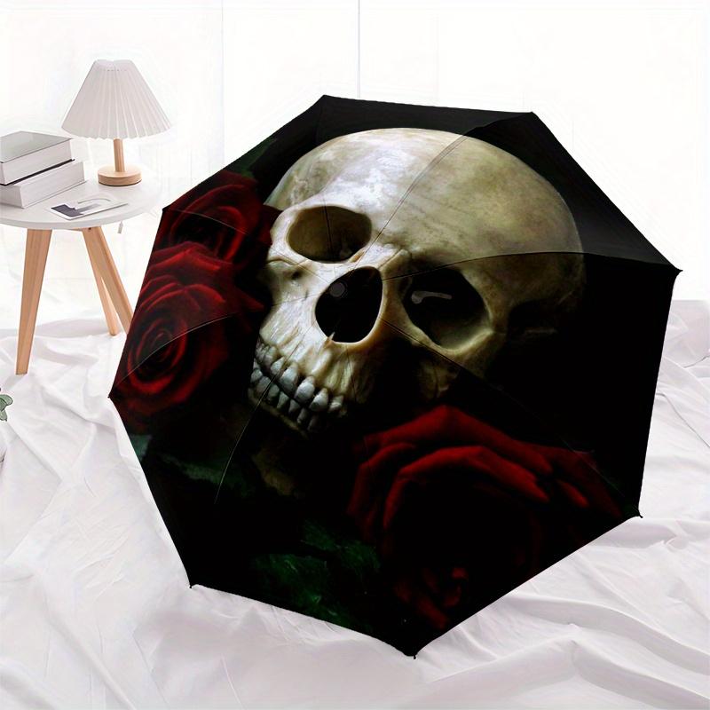Skull and Roses: Gothic Artwork Wall DecorUmbrella, Portable 3-Fold Umbrella for Men & Women,Christmas Gift ES277