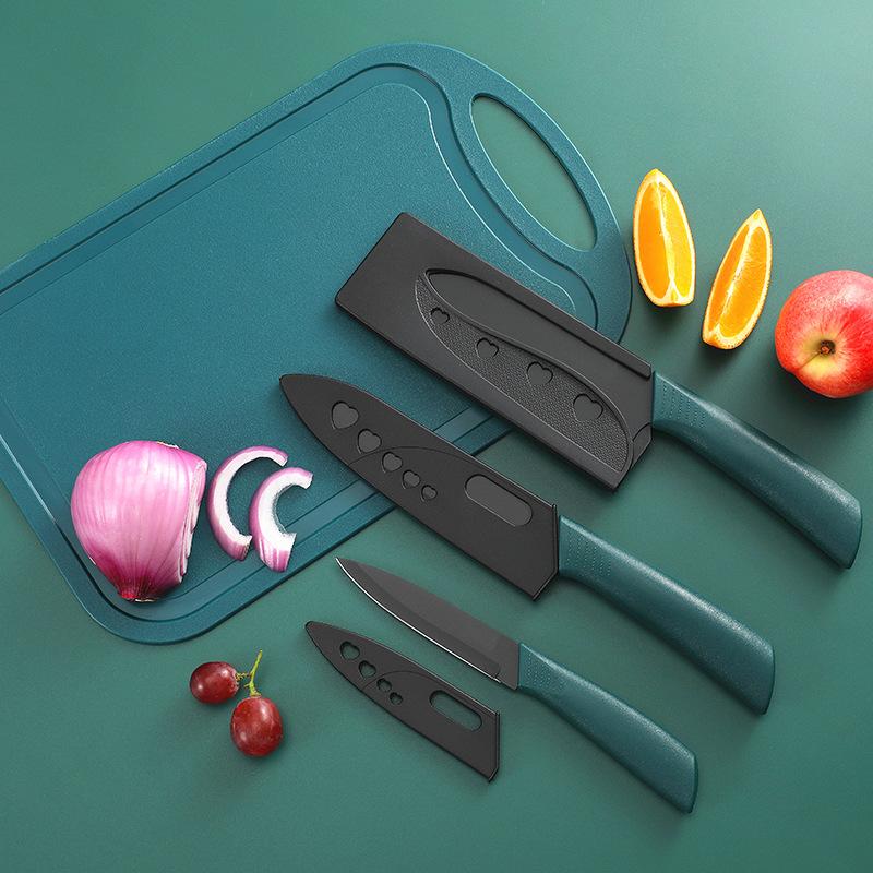 Edelstahl-Messerset, Kochmesser, dunkelgrün, schwarz, Stahl, Messerständer, Küchenmesser und Zubehör, Messersets