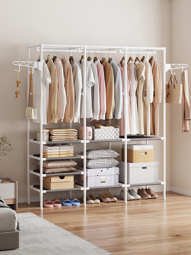 Multifunctional Three-Row Floor Standing Storage Rack for Clothes and Hats