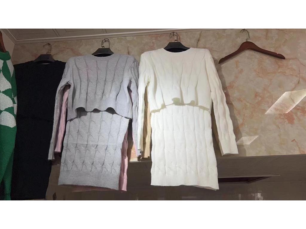 2024 Zopfstrickpullover & Bodycon Minirock Set - Damen Slim Fit, Langarm, Hohe Taille, Lässiger Stil, Verdicktes Zweiteiler.
