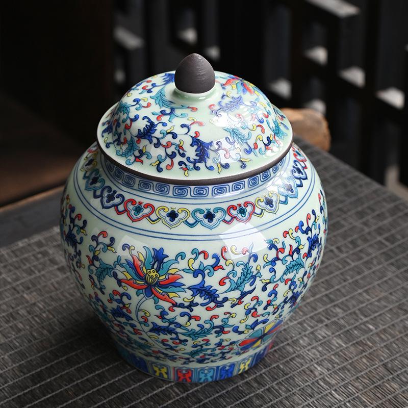 Blue and white porcelain tea jar retro ceramic storage jar household sealed jars moisture-proof general jars tea warehouse can