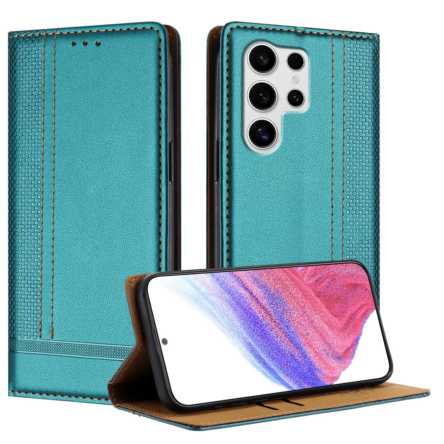 

For Samsung Galaxy S25 Ultra Case L-Shaped Grid Pattern Leather Stand Phone Cover with Card Slots E