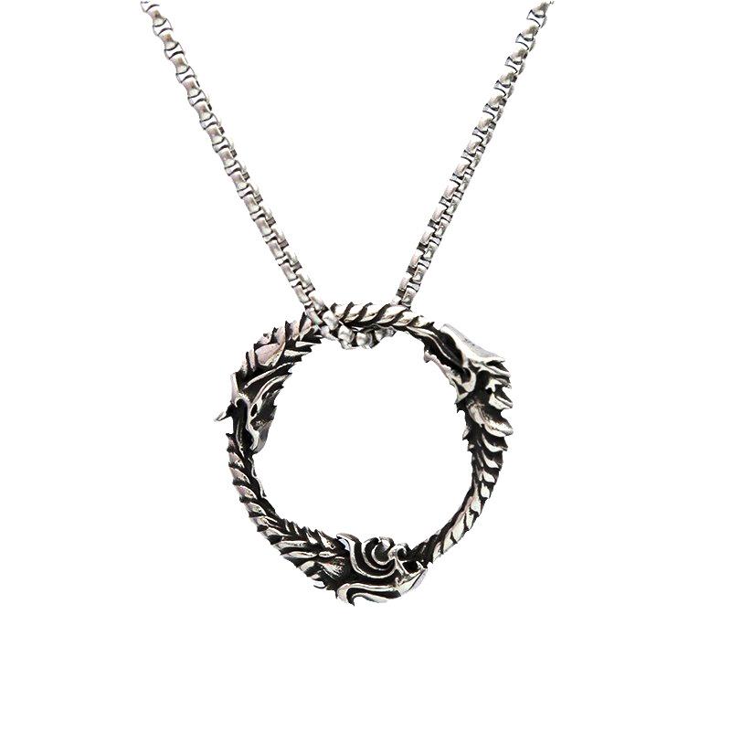 Men's Retro Titanium Steel Wolf & Dragon Head Pendant Necklace
