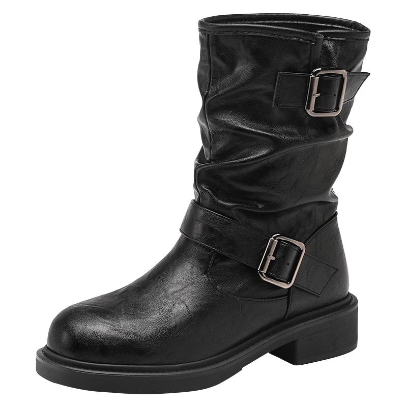 Women s Retro Pleated Mid-Calf Slouch Boots 37