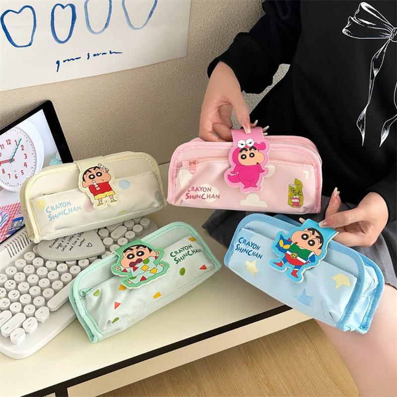 Lovely Anime Bag Cute Crayon Shin-Chan Pencil Case Storage Bags Student Large Capacity Stationery Bags Boys Girls Birthday Gifts