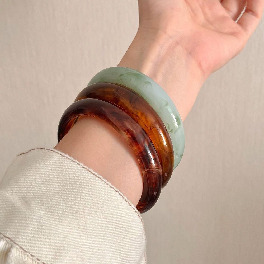 Antique Style Chunky Bracelets Minimalist Retro Hand Ring Unique Resin Bangles  Lady