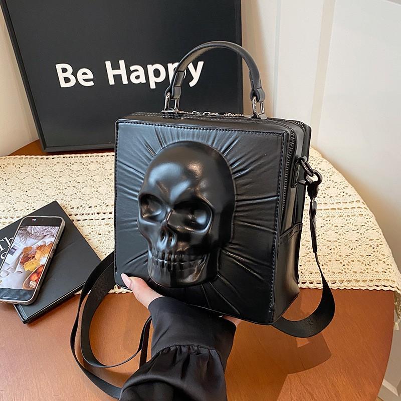 Punk Skull Embroidered PU Shoulder Bag Women Small Crossbody Urban Chic Style