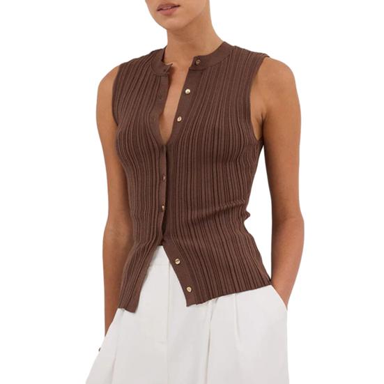 

Летний жилет с V-образным вырезом, без рукавов, однобортный дизайн, топы с мятым декором, топы обычного кроя M кофейный