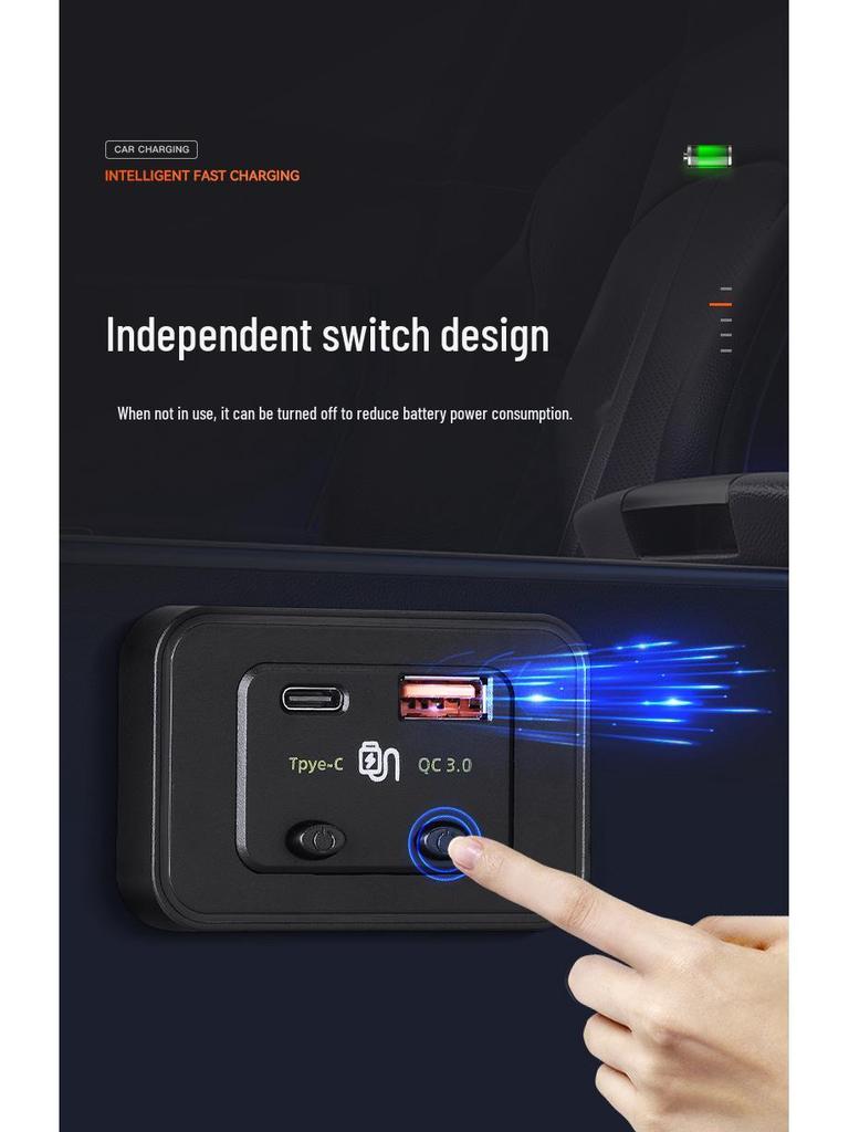 48W Dual Switch Fast Charge Car Charger with PD & QC for 12V/24V Vehicles