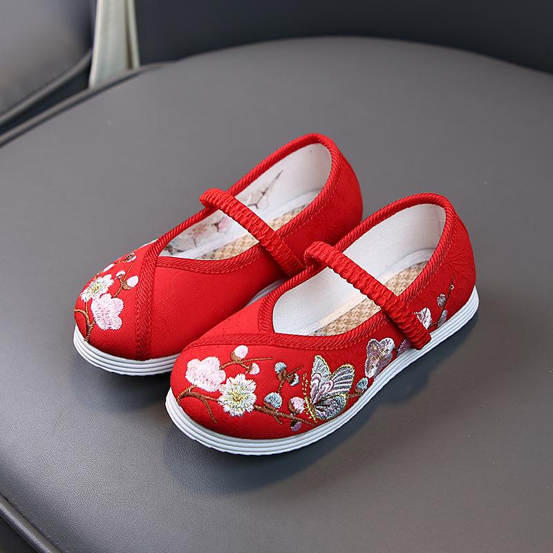 Children'S Embroidered Cotton Shoes Chinese Style Hanfu Shoes Girls White Red Old Beijing Ethnic Dance Shoes Flat Sneakers