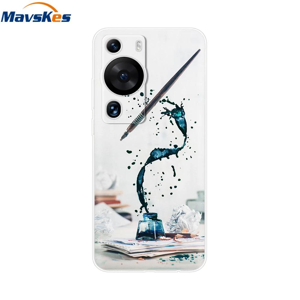 For Huawei P60 Pro Case Cute Heart Cartoon Painted Silicone Clear TPU Back Cover For Huawei P 60 P60 2023 P60Pro Phone Cases