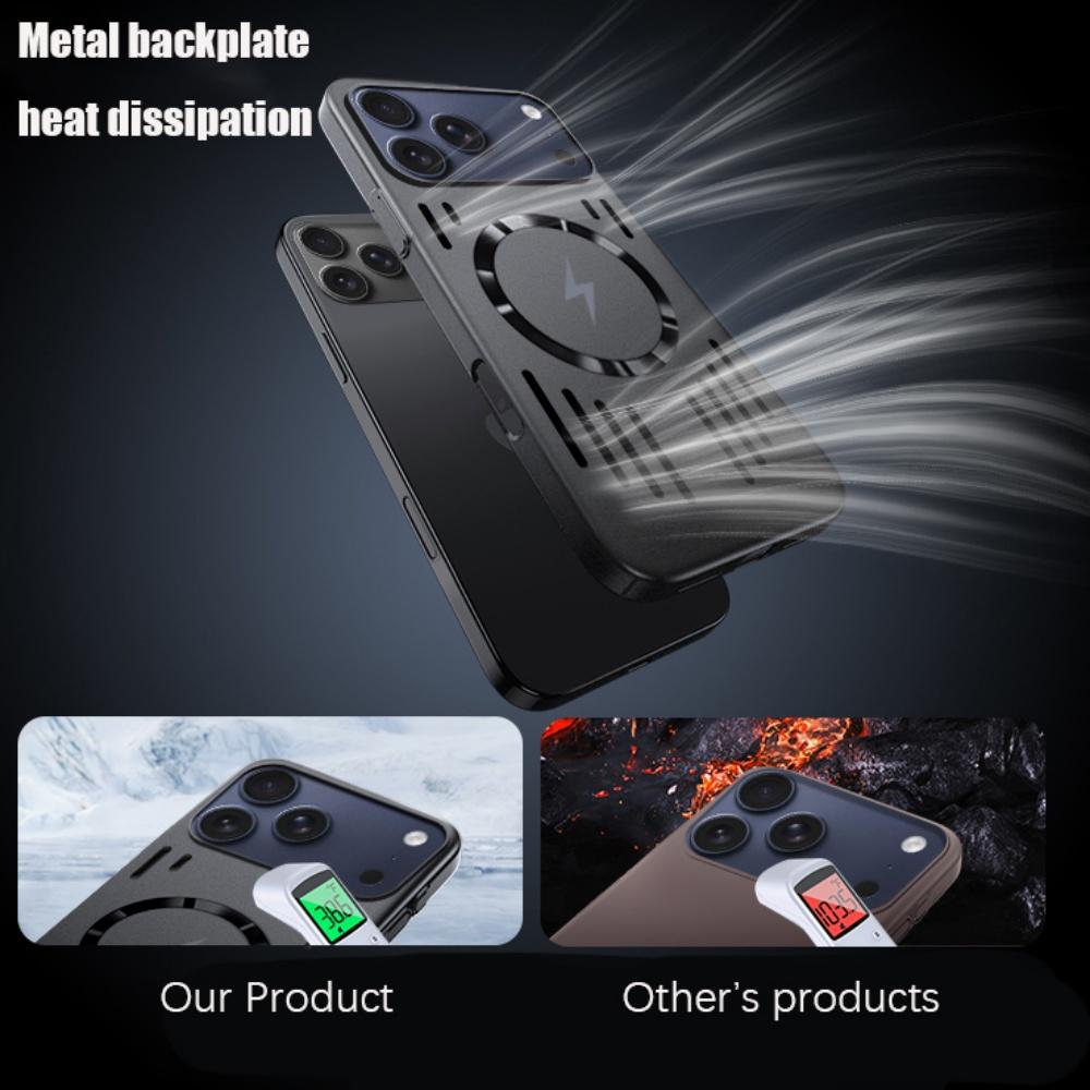 Rugged Metal Frosted Hollow Case For iPhone 17 Air 16 15 14 13 12 Pro Max 17Pro For Magsafe Wireless Charge Cooling Armor Funda