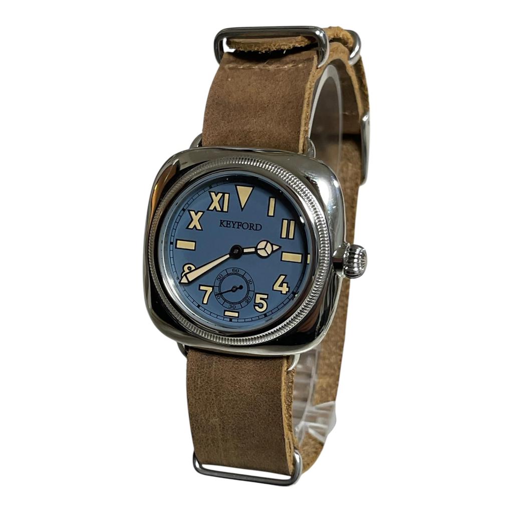 M.R.M.W. Military Watch, California Dial Watch, Smoky Blue, with Brown Crazy Horse Leather Strap