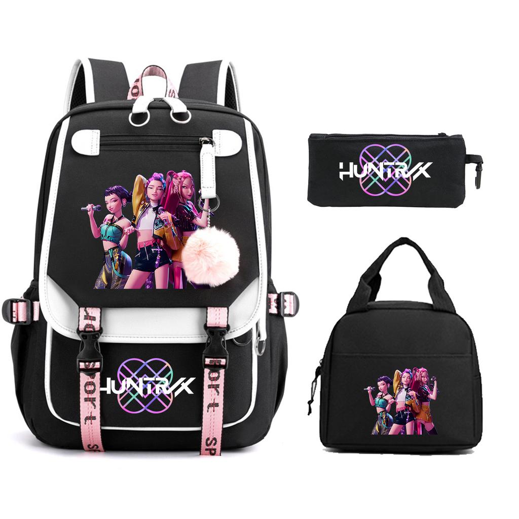 Animation Cartoon Printing Large Capacity Student School Bag Children'S Meal Bag Casual Pencil Bag Three-Piece Set