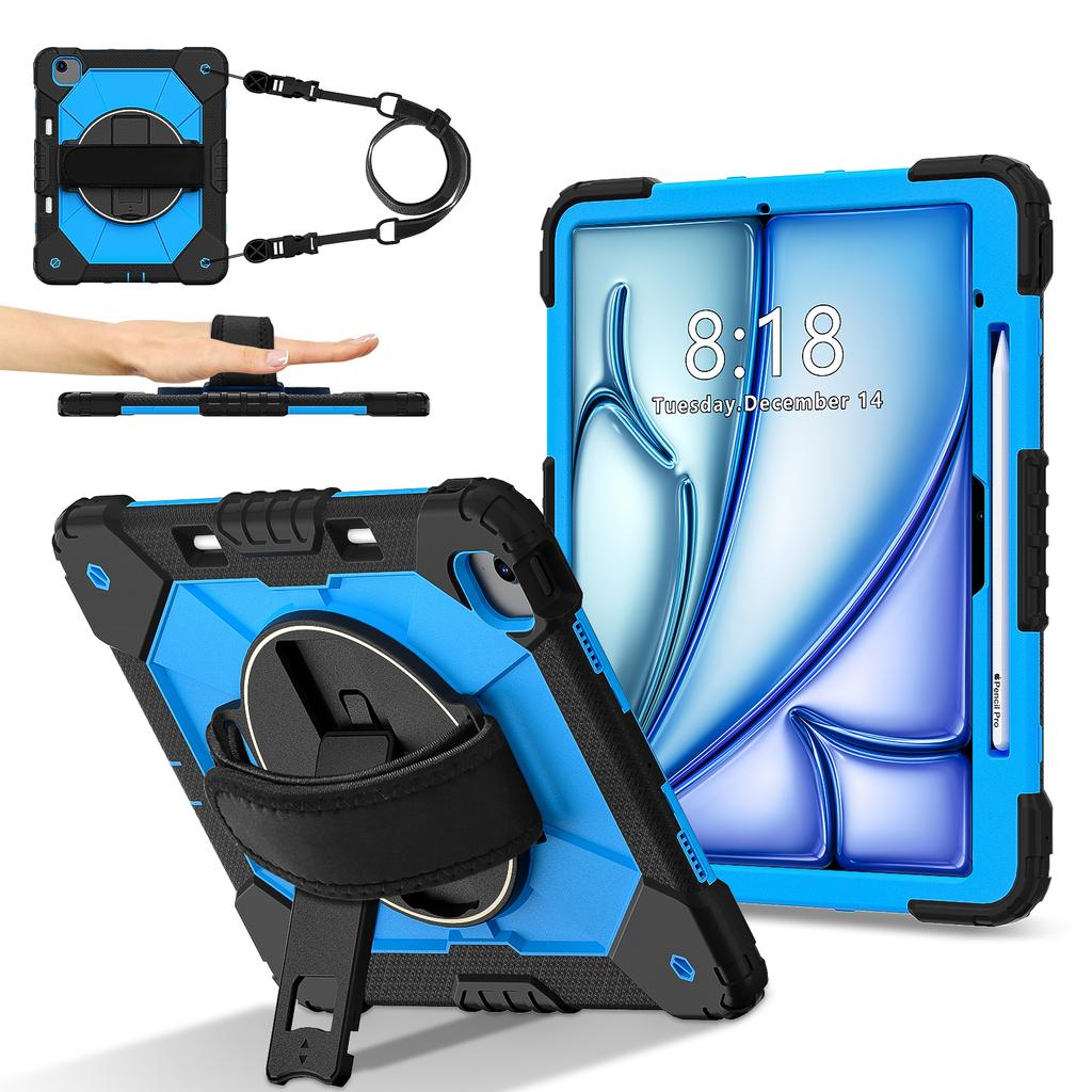 For iPad Air 13 (2025)/(2024) Case Silicone + PC Kickstand Tablet Cover with Handy Strap, Shoulder Strap